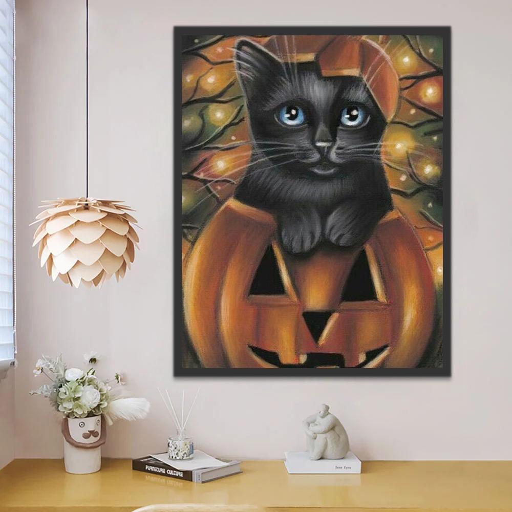 Gato Negro en la Calabaza de Halloween Pintar por Números