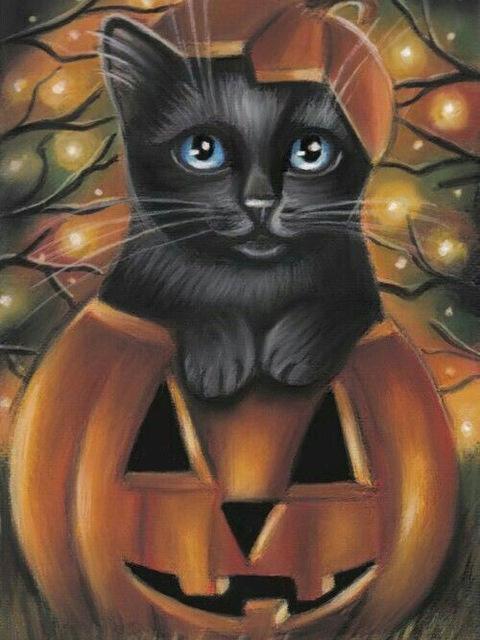 Gato Negro en la Calabaza de Halloween Pintar por Números