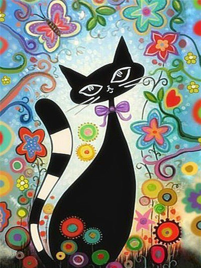 Gato Negro Rodeado de las Flores Pintar por Números