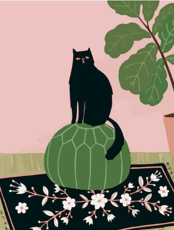 Gato Negro Sentado sobre una Silla Redonda Pintar por Números Niños