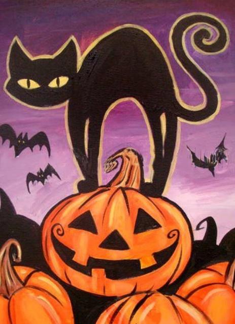 Gato Negro sobre Calabaza de Halloween Pintar por Números