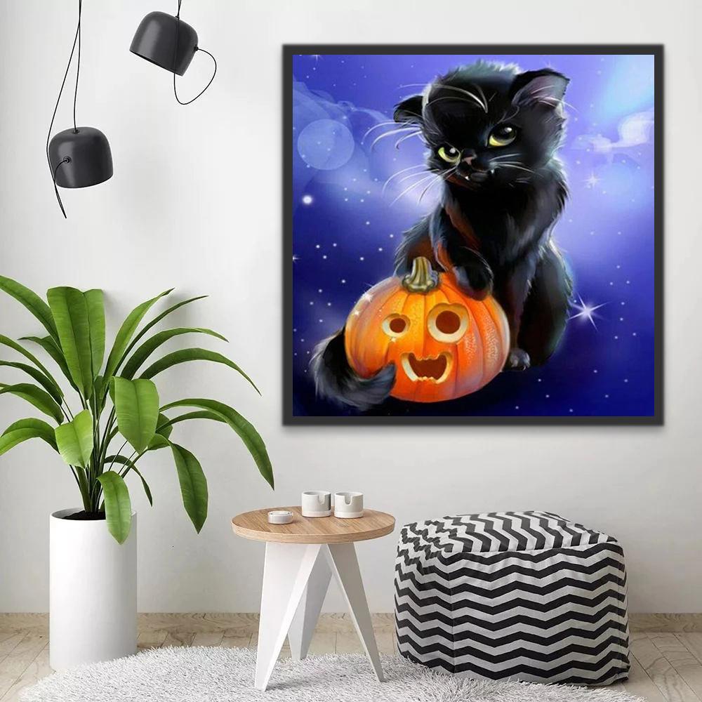 Gato Negro y Calabaza de Halloween Pintar por Números