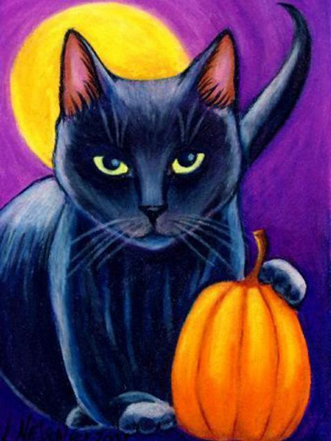 Gato Negro y Calabaza de Halloween Pintar por Números
