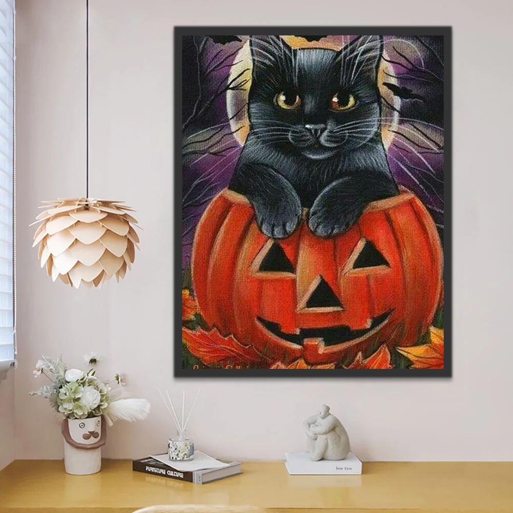 Gato Negro y Calabaza de Halloween Pintar por Números