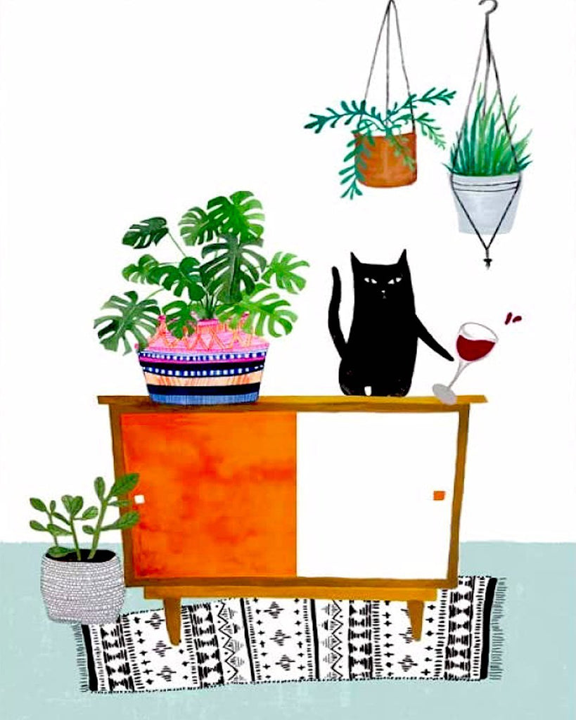 Gato Negro y Planta Verde sobre Mesa Pintar por Números Niños