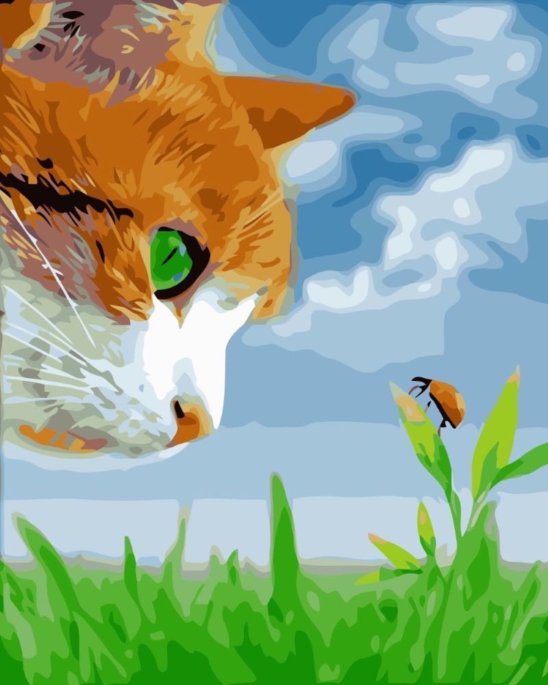 Gato Observando un Insecto de la Hierba Pintar por Números