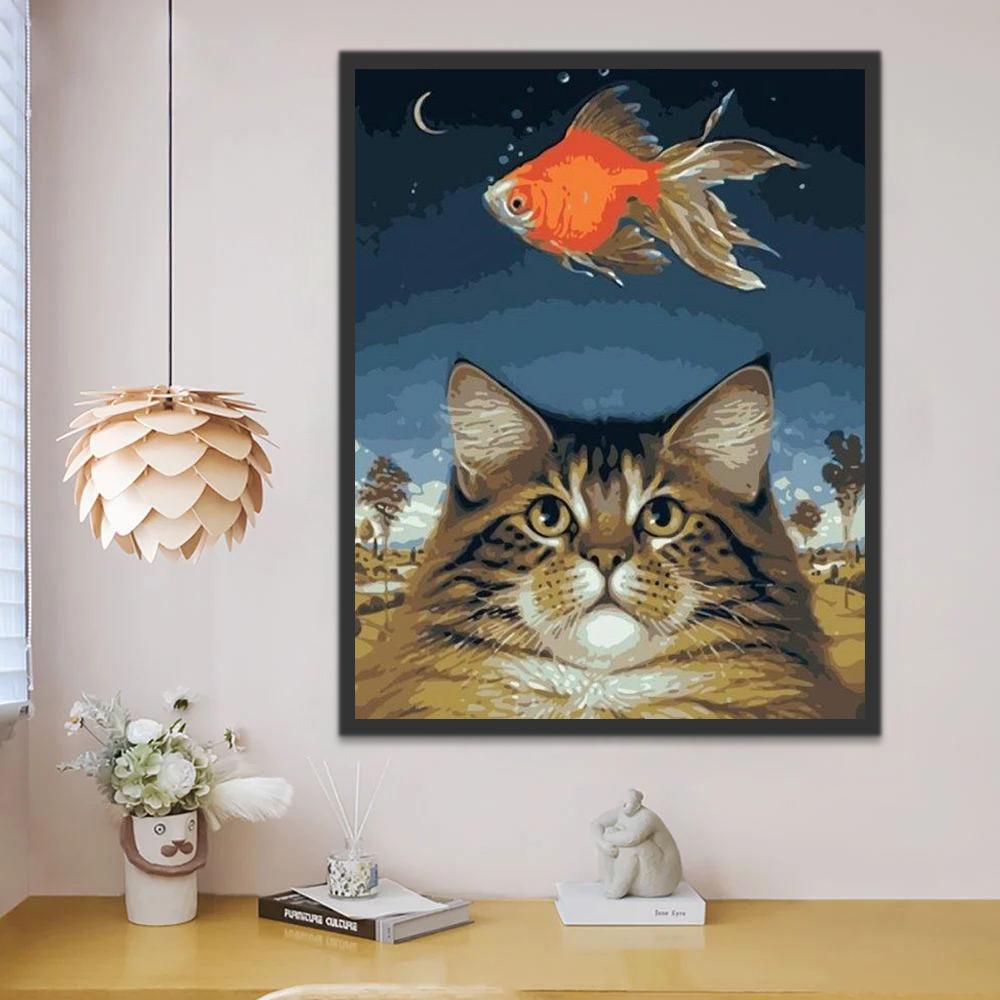 Gato Observando un Pez Dorado Pintar por Números