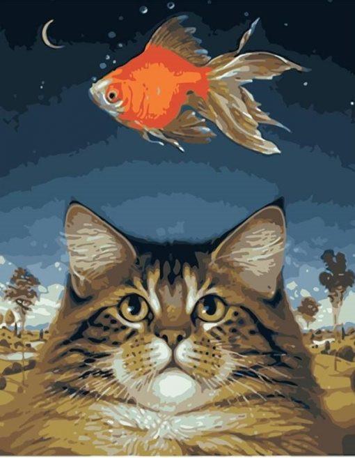 Gato Observando un Pez Dorado Pintar por Números