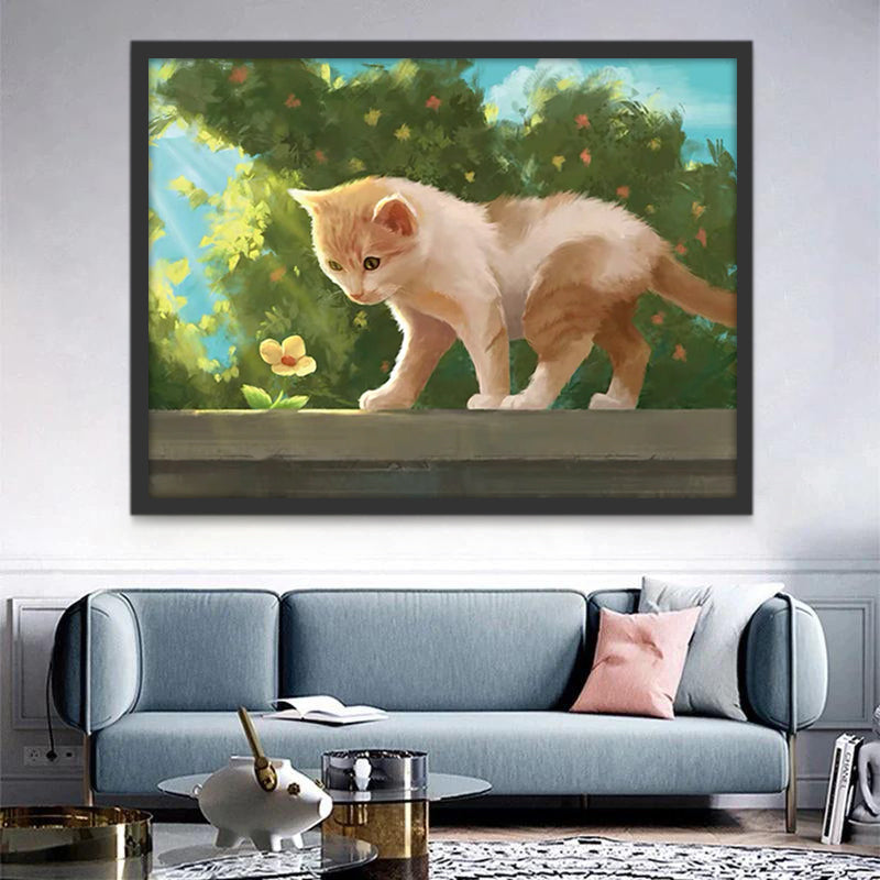 Gato Observando una Flor Pintar por Números