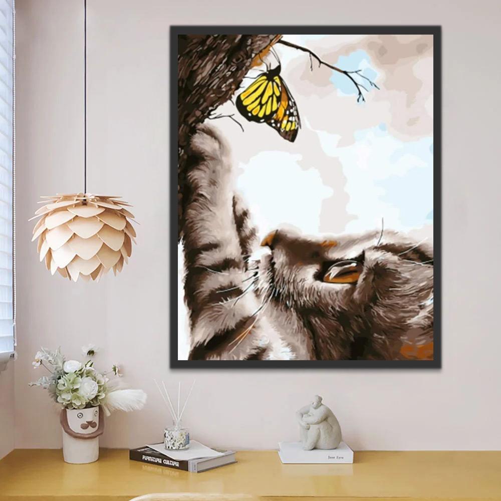 Gato Observando una Mariposa Pintar por Números