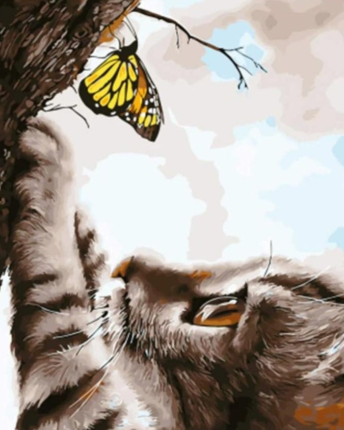 Gato Observando una Mariposa Pintar por Números