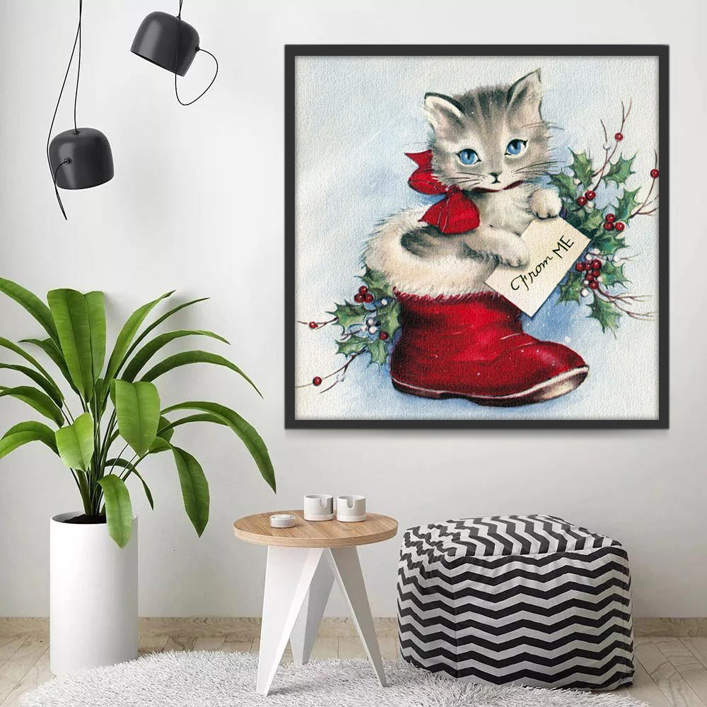 Gato Pequeño en la Bota de Papá Noel Pintar por Números