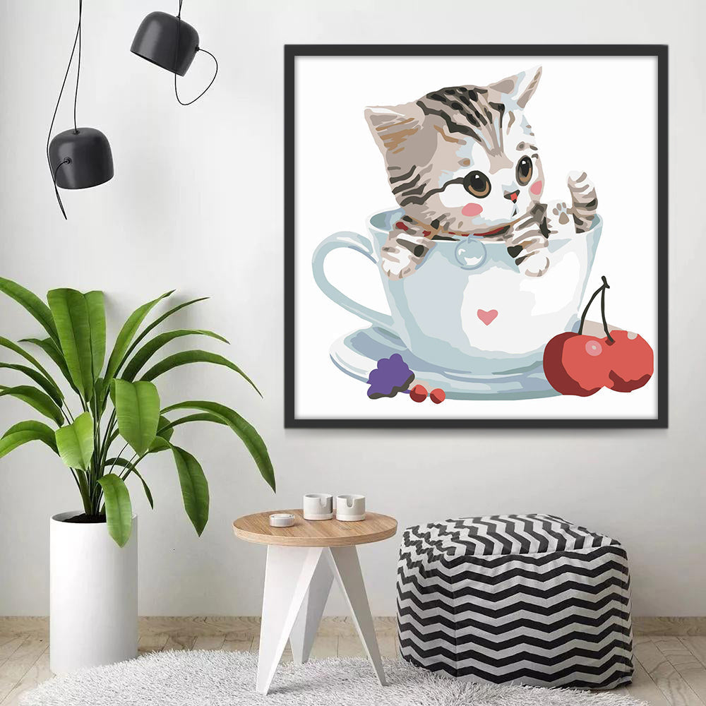 Gato Pequeño en la Taza Pintar por Números