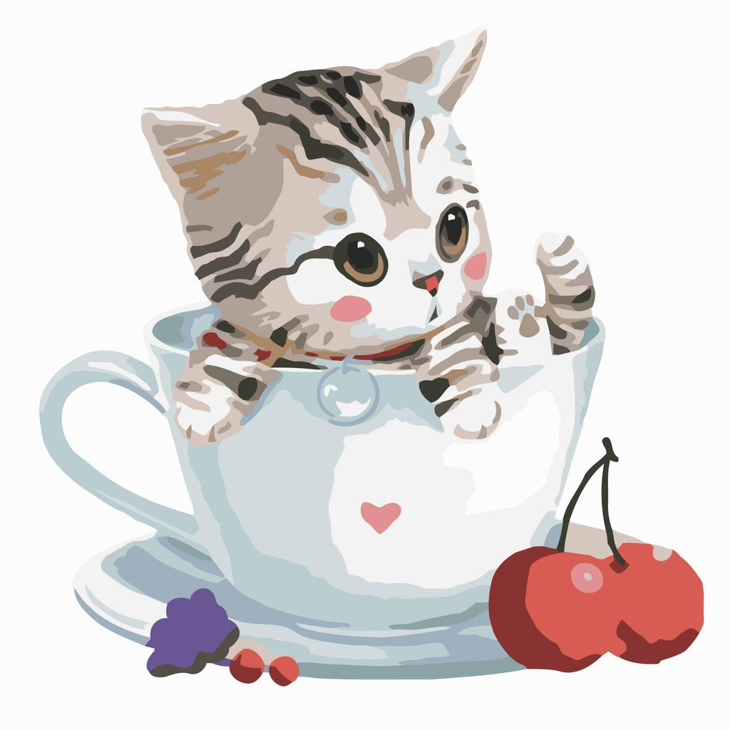Gato Pequeño en la Taza Pintar por Números