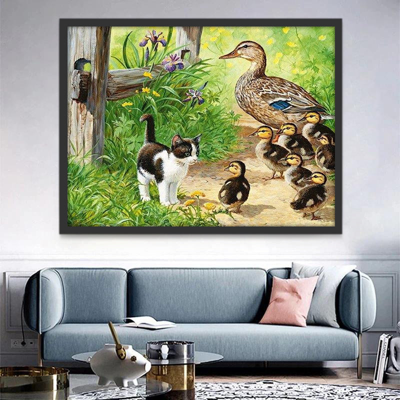 Gato Pequeño y Madre Pata y Patitos Pintar por Números