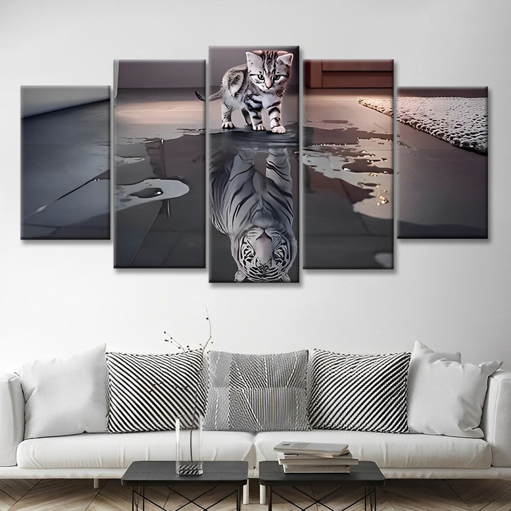 Gato Pequeño y Su Reflejo en el Agua 5 Partes Pintar por Números