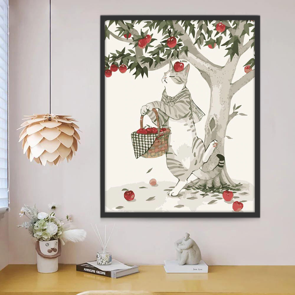 Gato Recogiendo las Manzanas Pintar por Números
