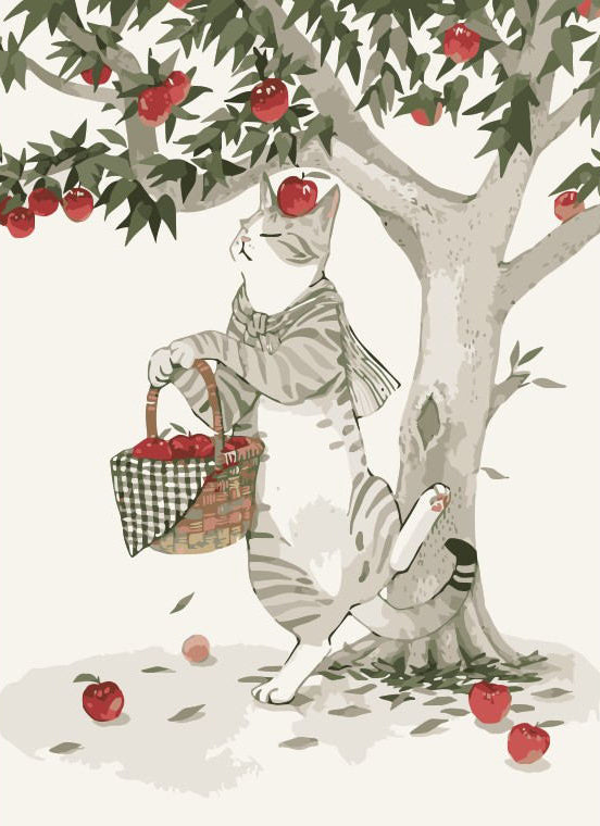 Gato Recogiendo las Manzanas Pintar por Números
