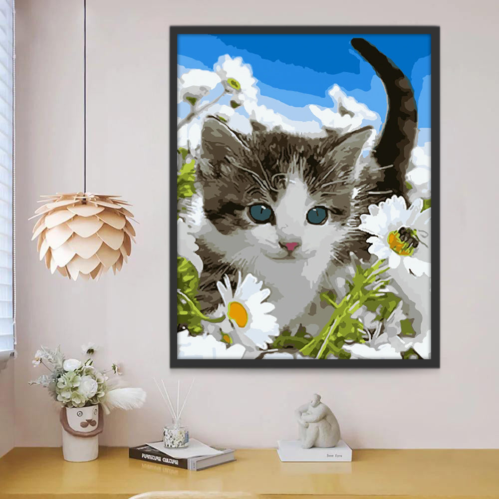 Gato Rodeado de las Flores de Camomilas Pintar por Números