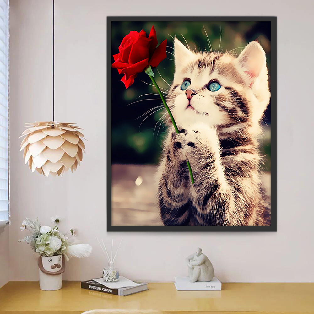 Gato Tomando una Rosa Roja Pintar por Números