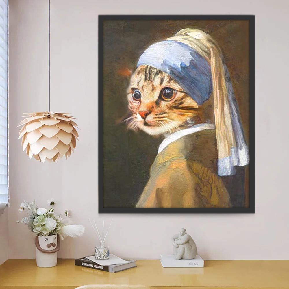 Gato Vistiéndose de La Joven de la Perla Pintar por Números