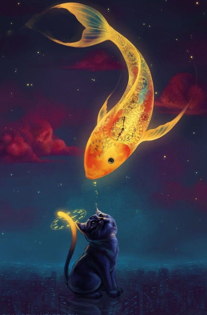 Gato y Carpa Koi Pintar por Números