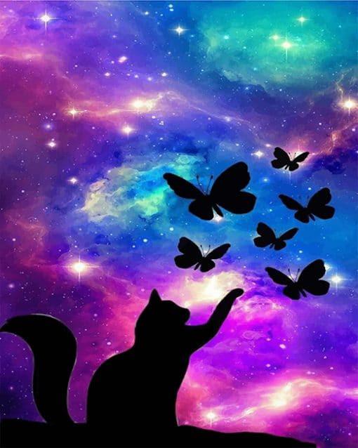 Gato y Mariposas en el Espacio Pintar por Números