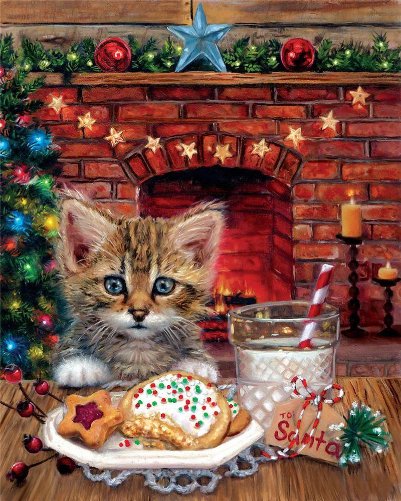 Gato y Postre de Navidad Pintar por Números
