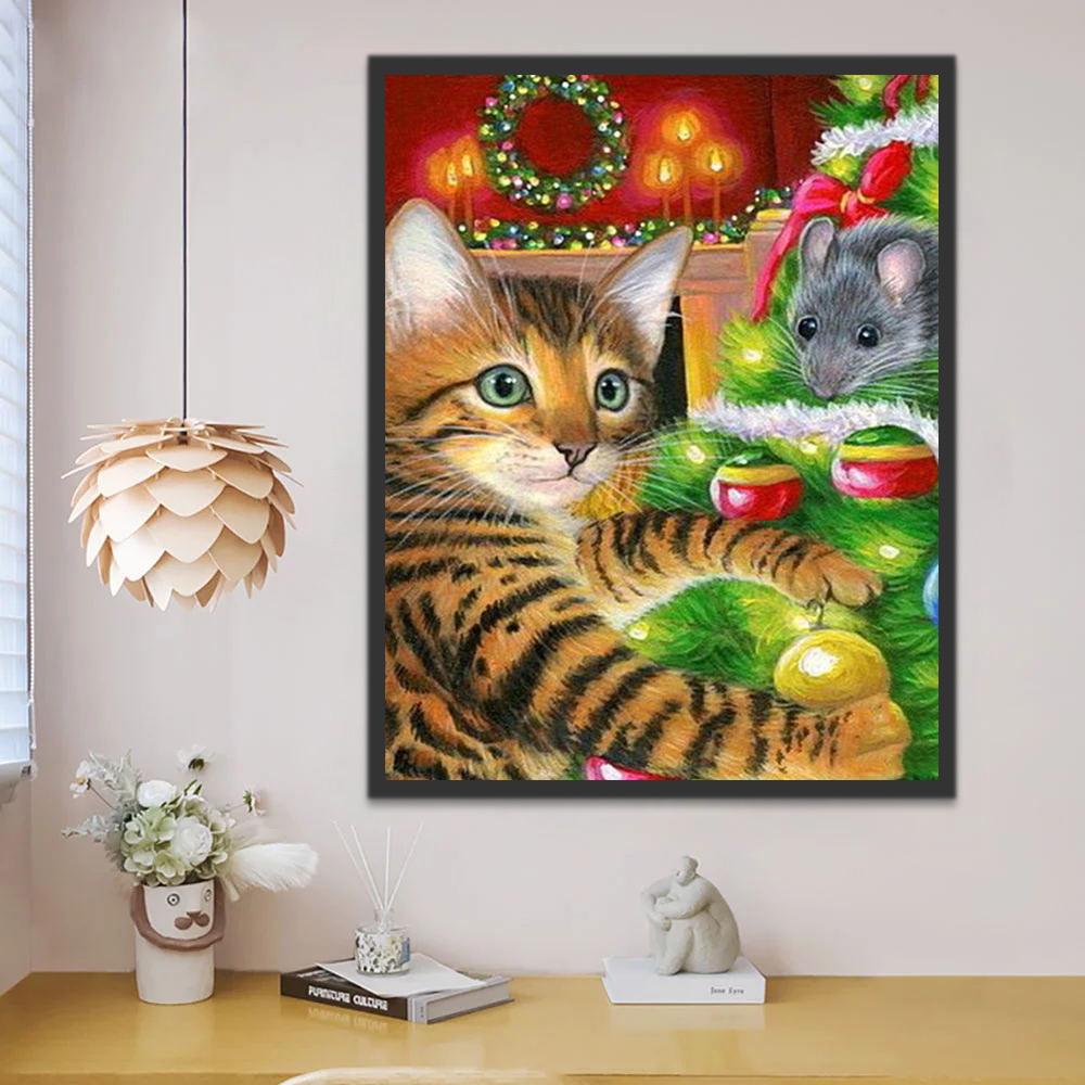 Gato y Ratón Decorando el Árbol de Navidad Pintar por Números