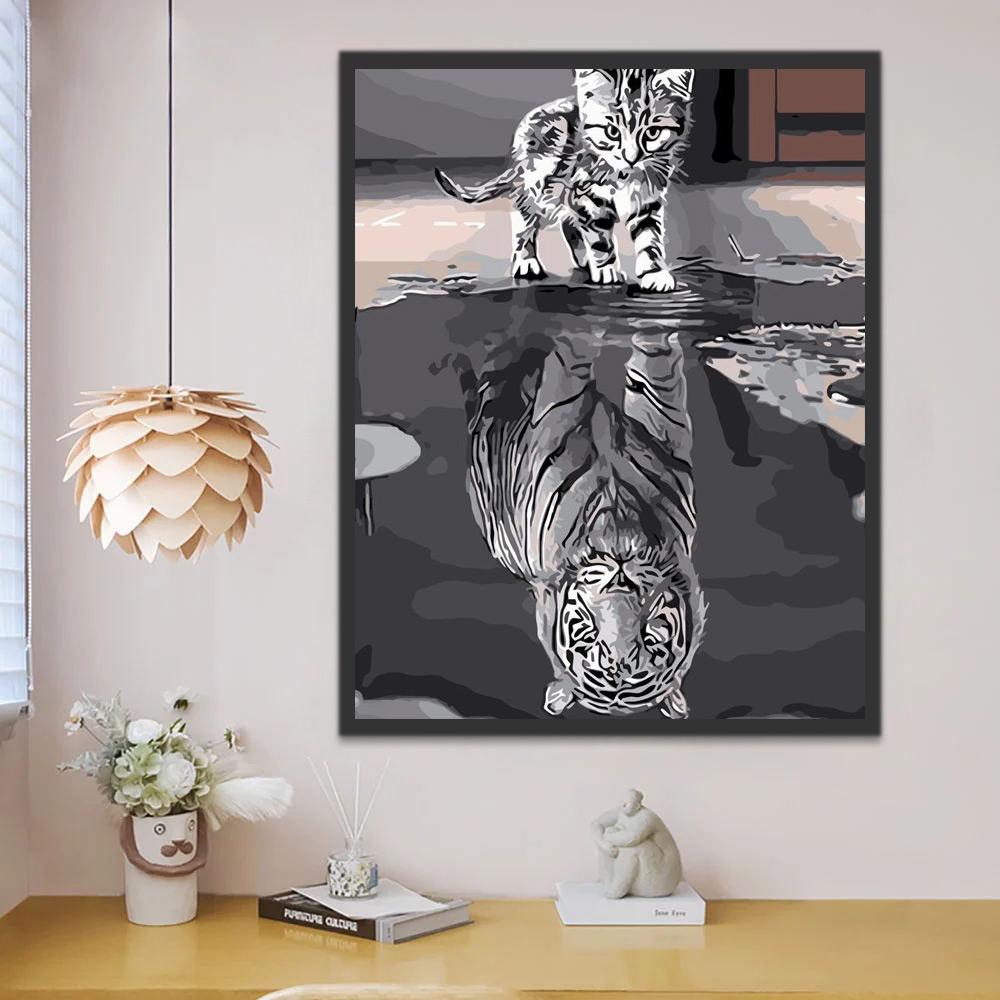 Gato y Su Reflejo como Tigre en el Agua Pintar por Números