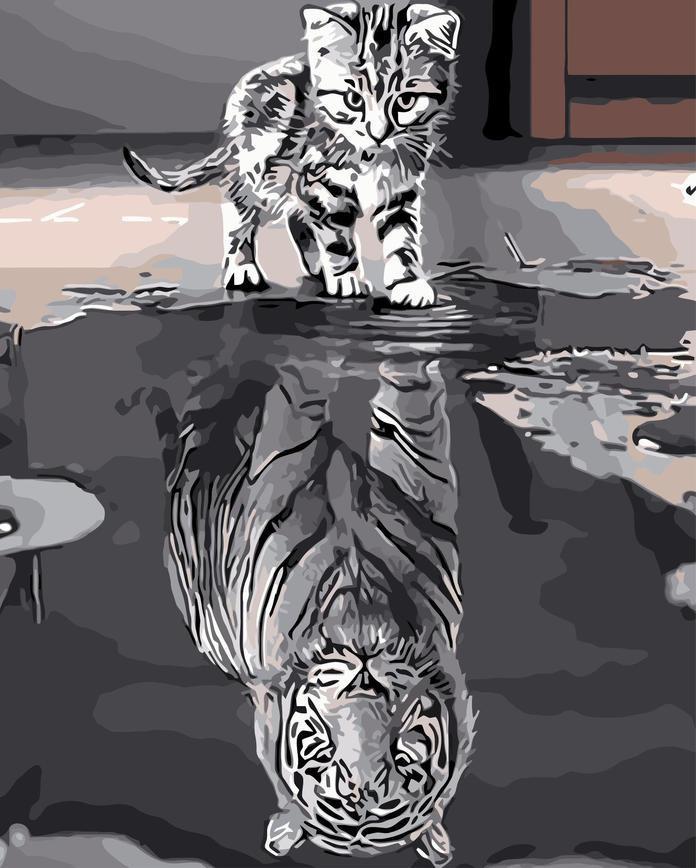 Gato y Su Reflejo como Tigre en el Agua Pintar por Números