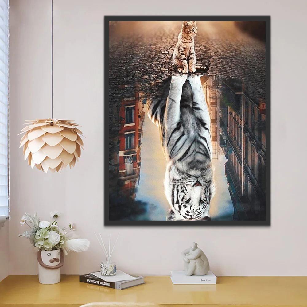 Gato y Su Reflejo de Tigre en el Agua Pintar por Números