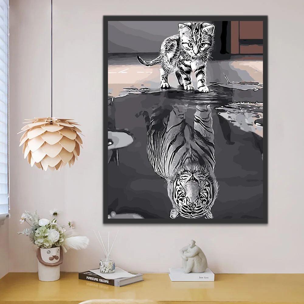 Gato y Tigre en el Agua Pintar por Números
