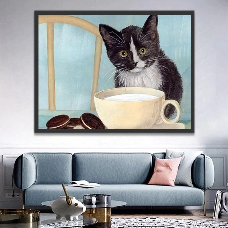 Gato y una Taza de Leche Pintar por Números