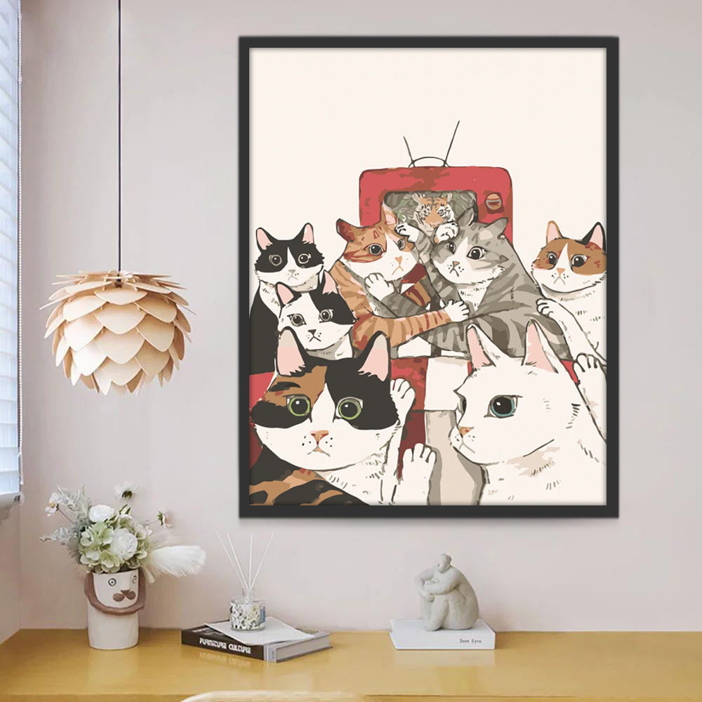 Gatos Jugando Delante de Televisión Pintar por Números
