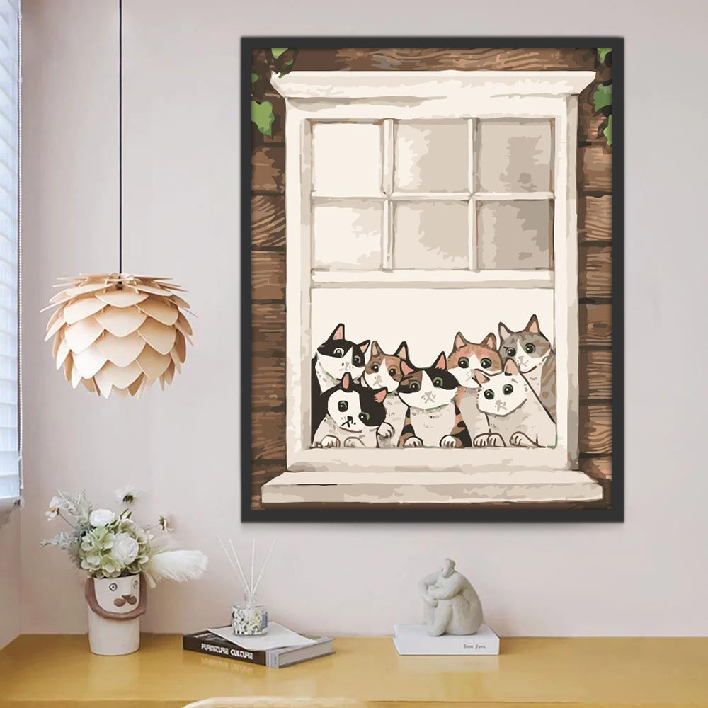 Gatos Mirando Fuera de la Ventana Pintar por Números
