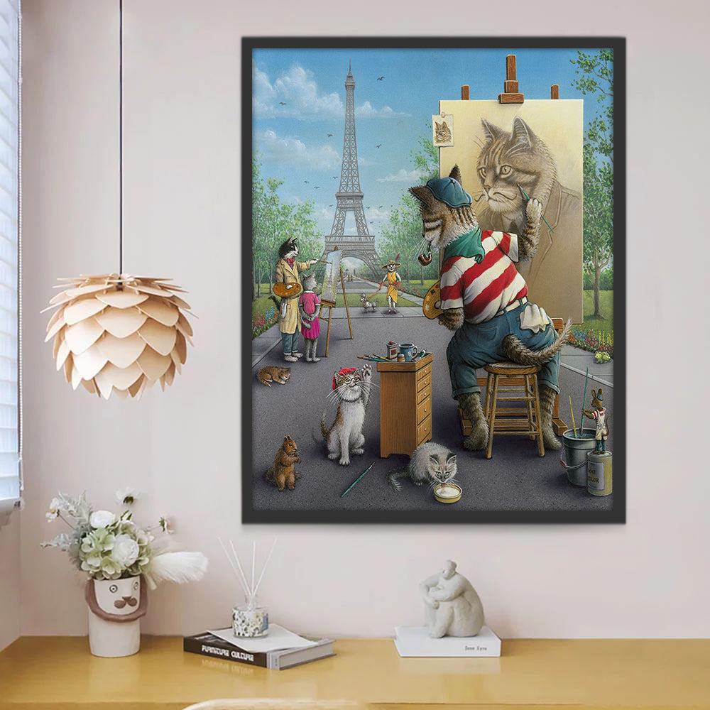 Gatos Pintando en la Calle de París Pintar por Números