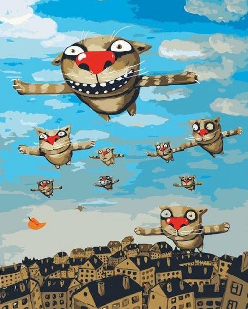 Gatos Volando por Ciudad Pintar por Números