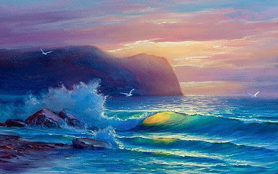 Gaviotas sobre el Mar y Olas Marinas Pintar por Números