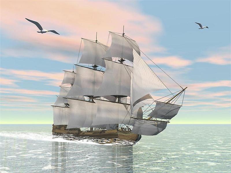 Gaviotas y Barco con Velas sobre el Mar Pintar por Números