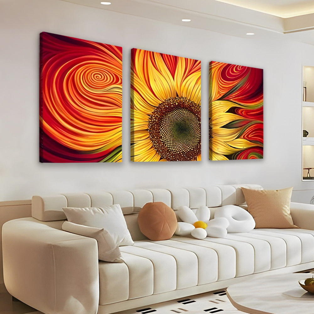 Girasol con Fondo Anaranjado 3 Partes Pintar por Números