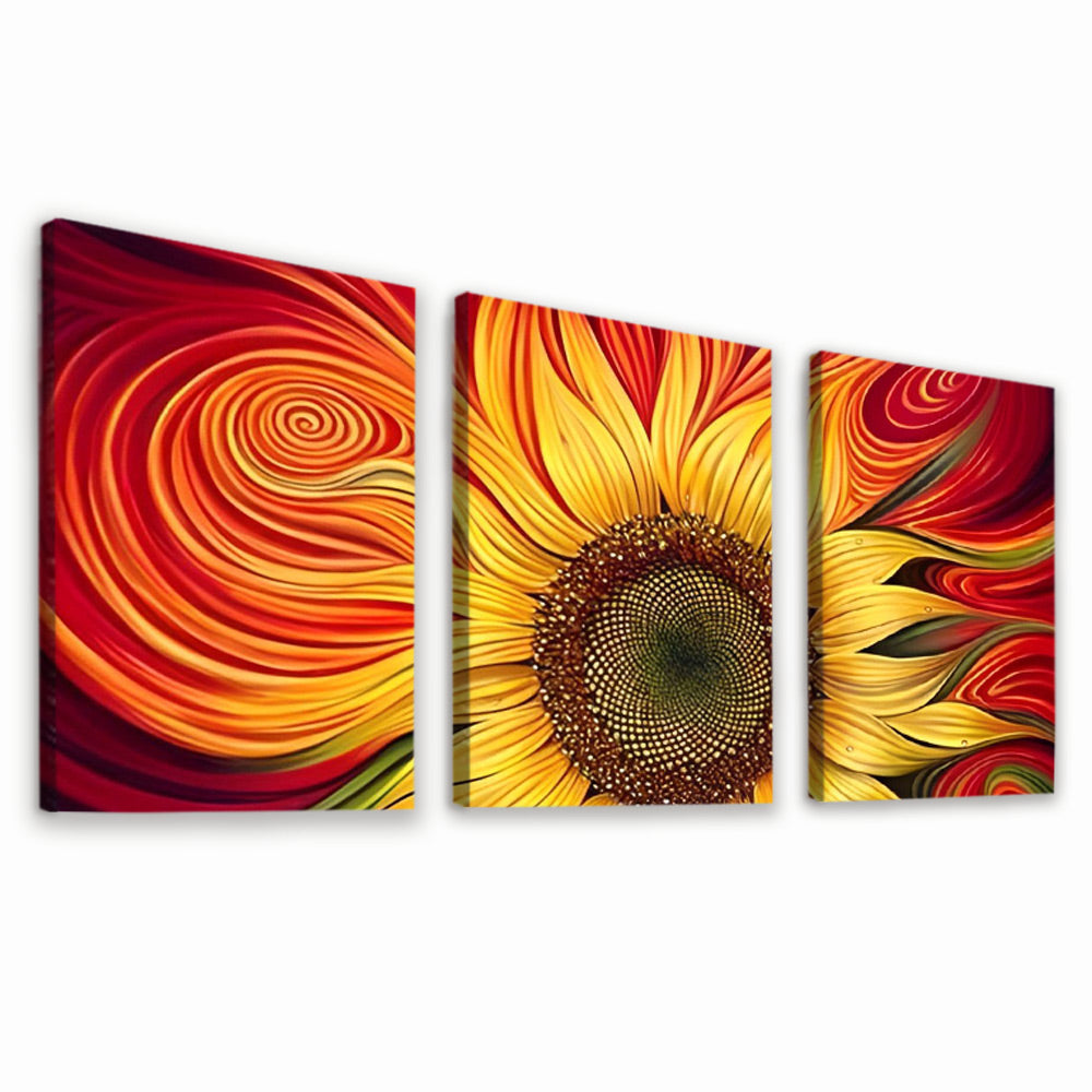Girasol con Fondo Anaranjado 3 Partes Pintar por Números