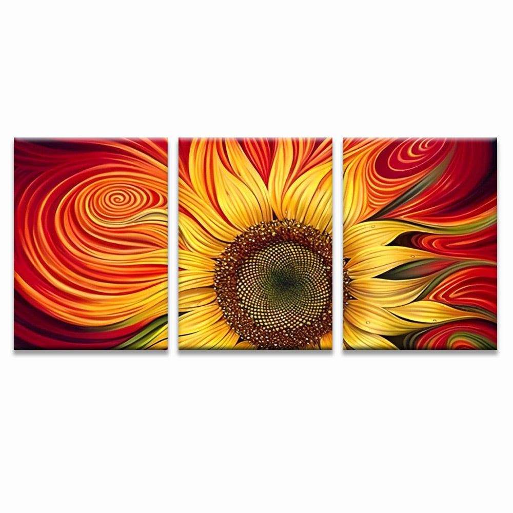 Girasol con Fondo Anaranjado 3 Partes Pintar por Números