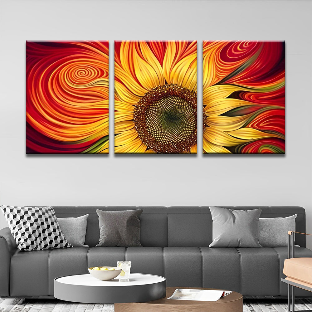 Girasol con Fondo Anaranjado 3 Partes Pintar por Números