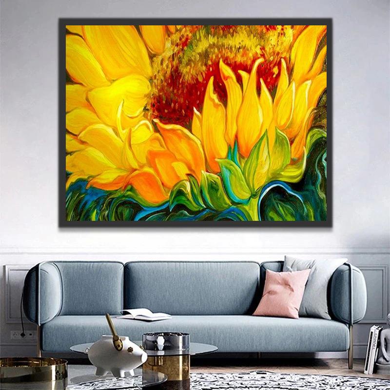Girasol con Pétalos Amarillos y Disco Rojo Pintar por Números