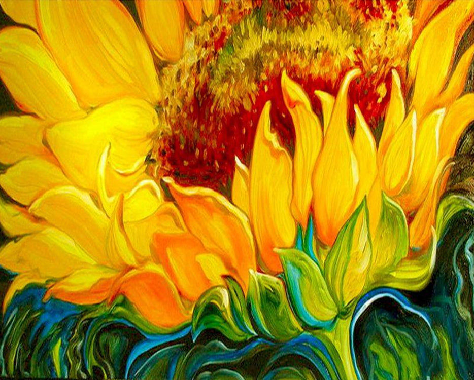 Girasol con Pétalos Amarillos y Disco Rojo Pintar por Números