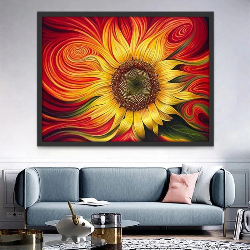 Girasol con Pétalos Amarillos y Rojos Pintar por Números