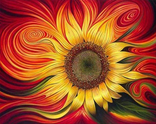 Girasol con Pétalos Amarillos y Rojos Pintar por Números