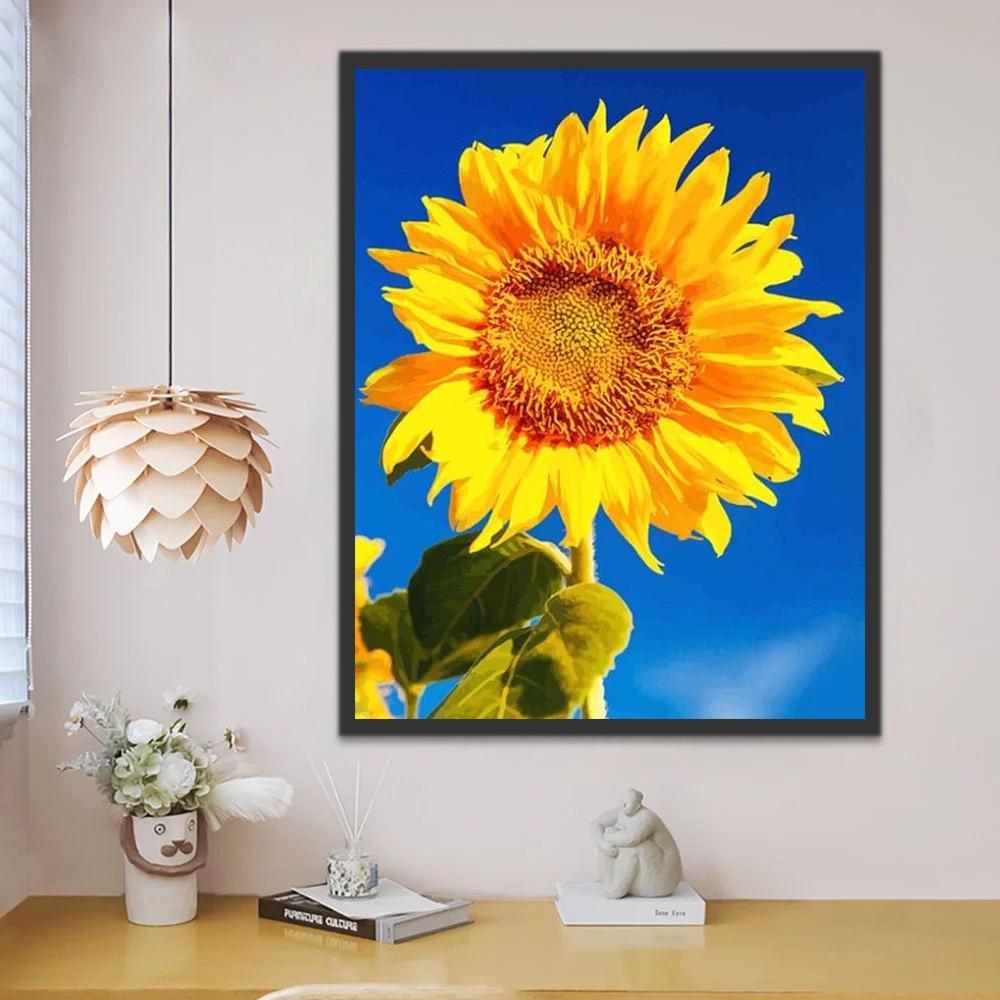 Girasol de Color Amarillo Brillante con Cielo Azul Pintar por Números