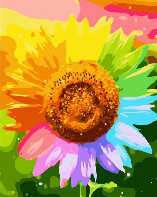 Girasol de Pétalos de Color Arcoíris con Fondo Colorido Pintar por Números